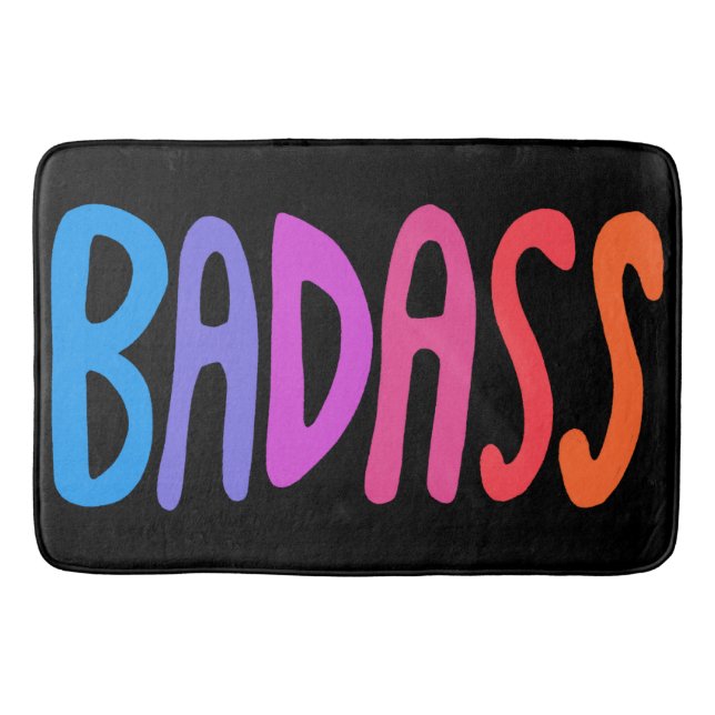 BADASS Colourful Cool & Fun Stripes BLACK Bath Mat (Front)