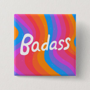 BADASS Colourful Fun Cool Handlettering 15 Cm Square Badge