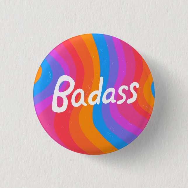 BADASS Colourful Fun Cool Handlettering Stripes 3 Cm Round Badge (Front)