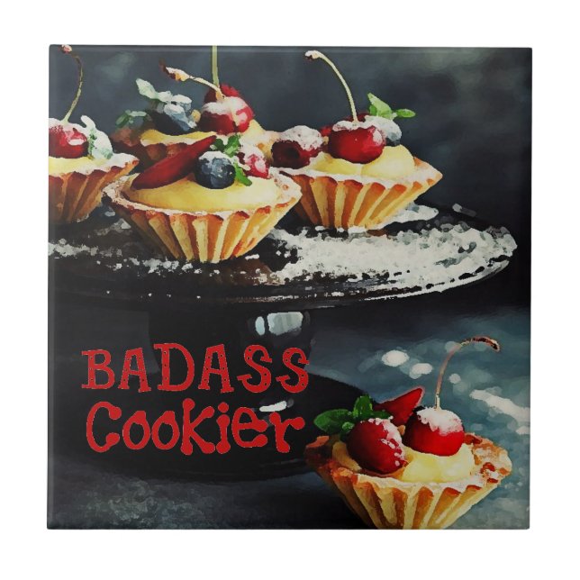BADASS COOKIER Funny Gifts Quote CERAMIC TILE (Front)