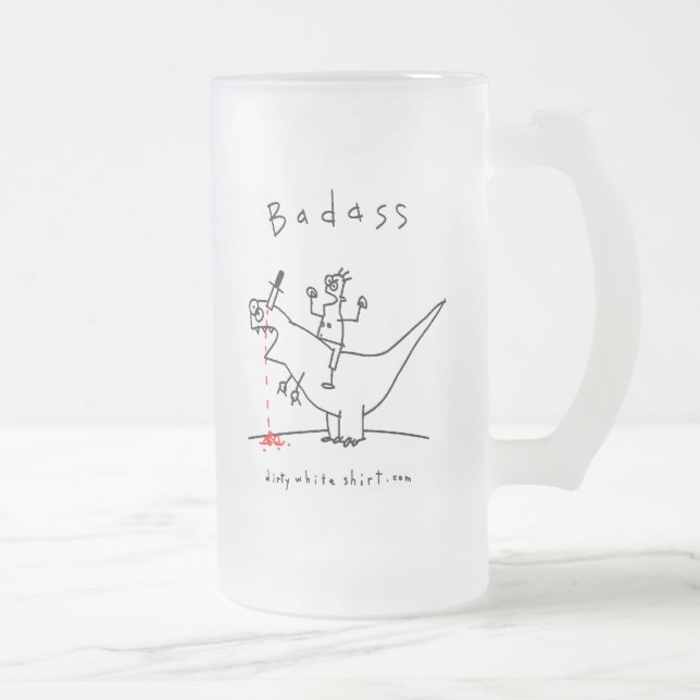Badass Dinosaur Guy Frosted Glass Beer Mug (Right)