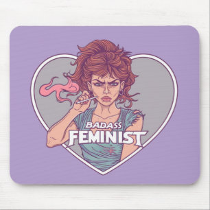 BADASS FEMINIST, cartoon Mouse Mat
