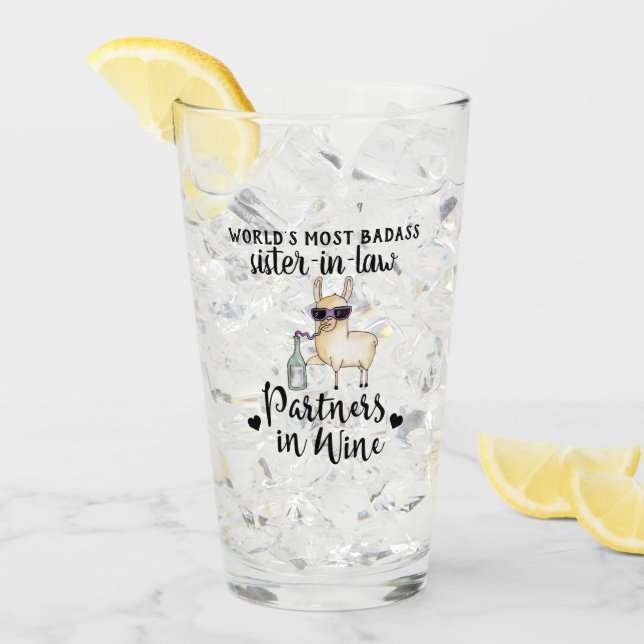 BADASS Sister-In-Law Partners IN Wine Funny Llama Glass (Front Ice)