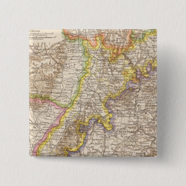 Baden Germany Atlas Map 15 Cm Square Badge (Front)