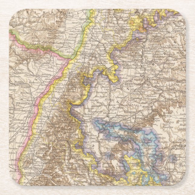 Baden Germany Atlas Map Square Paper Coaster (Front)