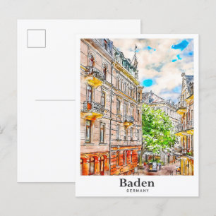 Baden Germany Travel Watercolor Hand Drawn Postcard