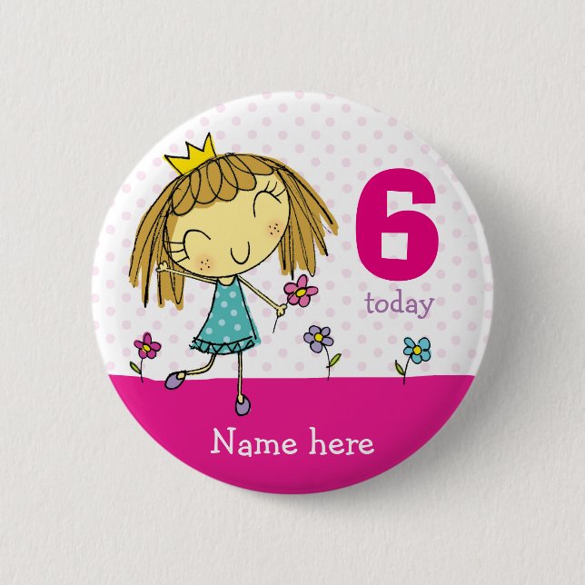 ♥ BADGE ♥ Birthday Pink Princess any age & name (Front)