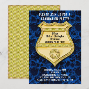 Badge Blue Marble Police Graduation Party Invitation