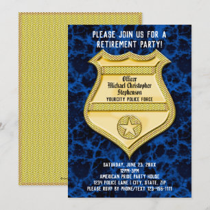 Badge Blue Marble Police Officer Retirement Party Invitation