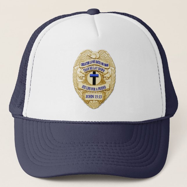 Badge Cross - Thin Blue Line Trucker Hat (Front)