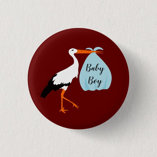 Badge d'annonce d'arrivée de Bébé avec une cigogne (Front)