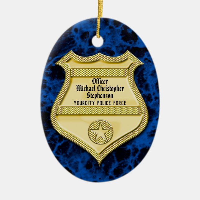 Badge Marble Police Graduation/Retirement Party Ceramic Tree Decoration (Front)