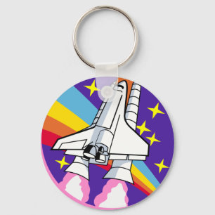 badge patch pink rainbow rocket key ring