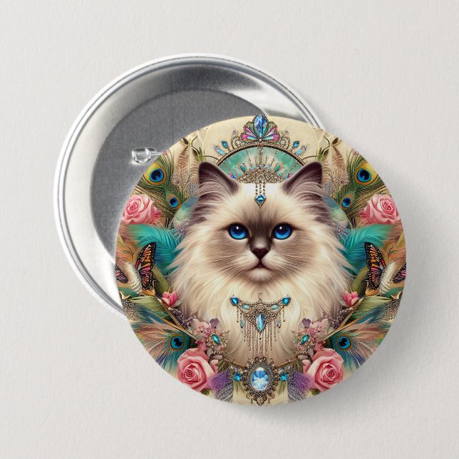 Badge Pretty Vinage Ragdoll Cat Art (Front & Back)