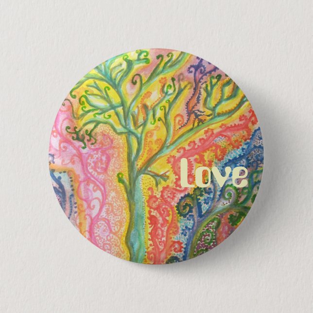 Badge with Colourful Tree Design and "Love" (Front)