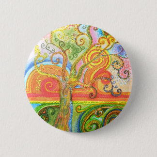Badge with Psychedelic Colourful Tree Design