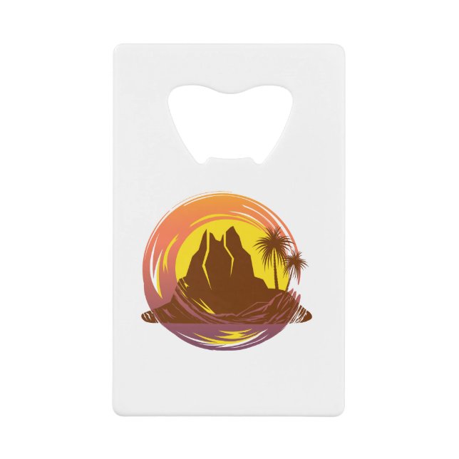 Badge with tropical volcano scenery and palm trees (Front)