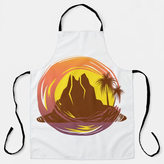 Badge with tropical volcano scenery and palm trees apron (Front)