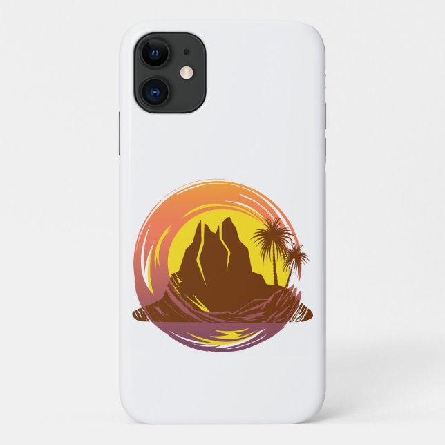 Badge with tropical volcano scenery and palm trees Case-Mate iPhone case (Back)