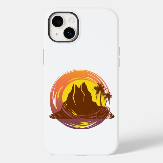 Badge with tropical volcano scenery and palm trees Case-Mate iPhone case (Back)