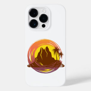 Badge with tropical volcano scenery and palm trees Case-Mate iPhone 14 pro case