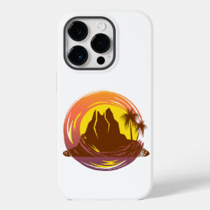 Badge with tropical volcano scenery and palm trees Case-Mate iPhone 14 pro case