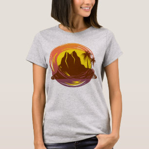 Badge with tropical volcano scenery and palm trees T-Shirt