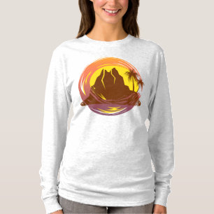 Badge with tropical volcano scenery and palm trees T-Shirt