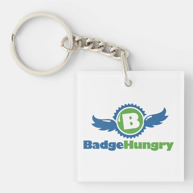 BadgeHungry Acrylic Square Keychain (Front)