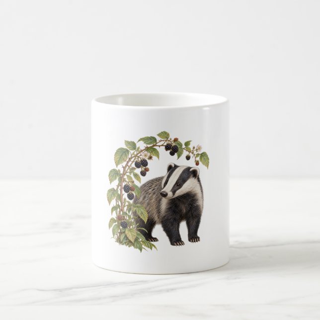 Badger Beside Blackberry Brambles Coffee Mug (Center)
