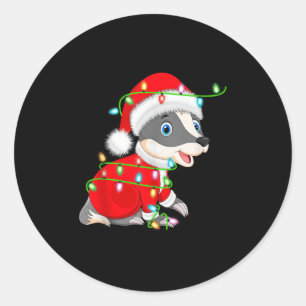 Badger Christmas Lights Santa Costume Cute Animal  Classic Round Sticker