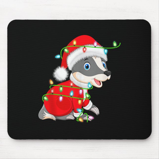 Badger Christmas Lights Santa Costume Cute Animal  Mouse Mat (Front)
