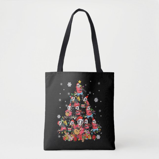 Badger Christmas Tree Cute Christmas Light Santa B Tote Bag (Front)