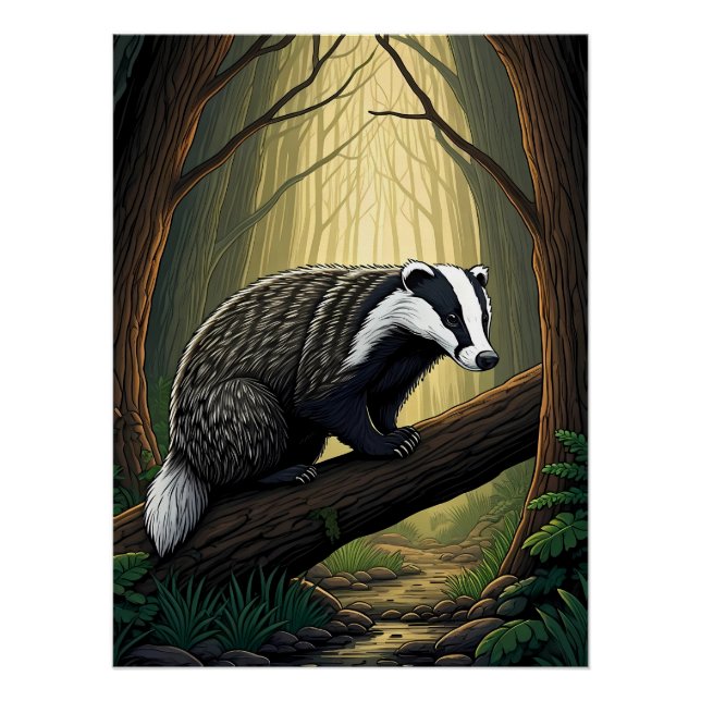 Badger in Enchanted Forest Poster (Front)
