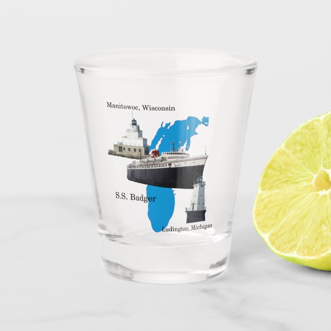 Badger Lake Michigan shot glass (Front)