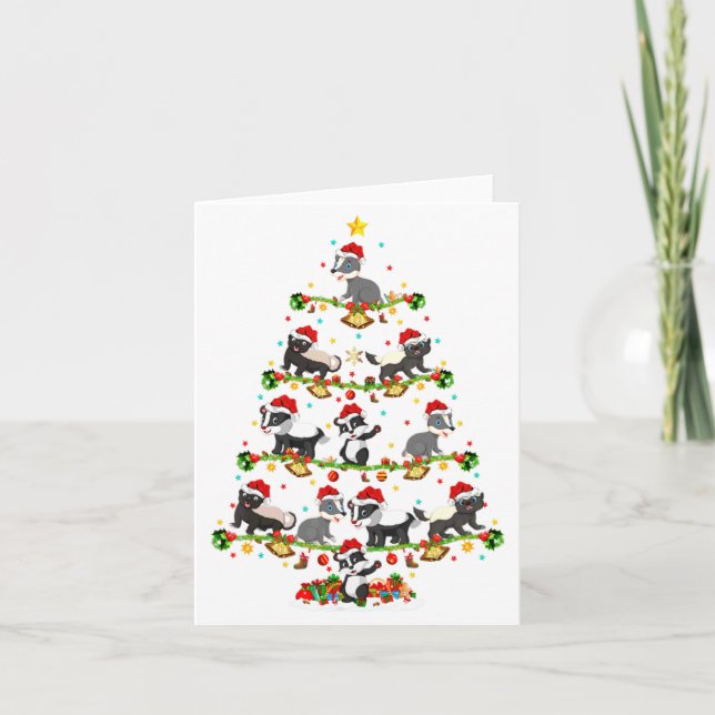 Badger Lights Xmas Santa Badger Christmas Tree  Card (Front)
