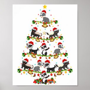 Badger Lights Xmas Santa Badger Christmas Tree Poster