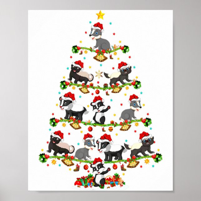 Badger Lights Xmas Santa Badger Christmas Tree  Poster (Front)