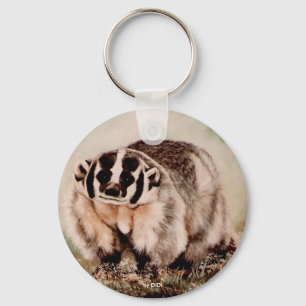 Badger, painting by DiDi Key Ring