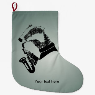 Badger Saxophone Customisable Text Large Christmas Stocking
