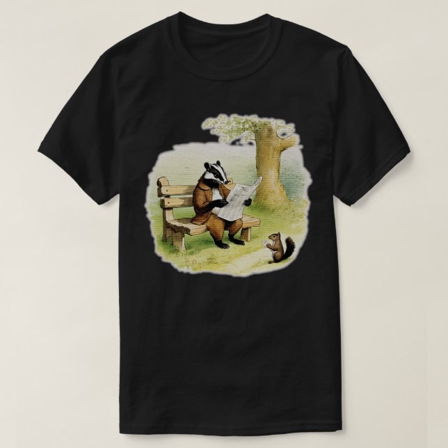 badger sitting on a bench reading a newspaper T-Shirt (Design Front)