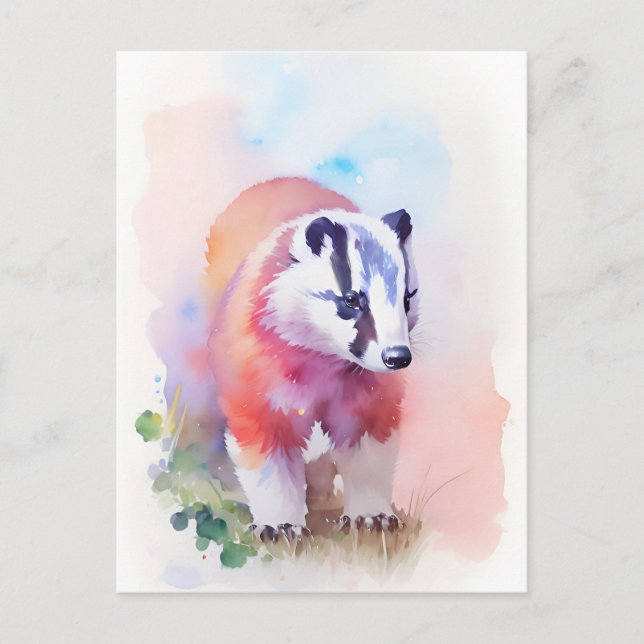 Badger Watercolor Portrait 1 Postcard (Front)