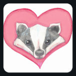 Badger Wild Animal Heart Pink Cute Love Funny Square Sticker<br><div class="desc">Badger Wild Animal Heart Pink Cute Love Funny chakra chakrah karma dog woman anatomy magic yoga STEPHANIE SMALL ARTIST AND ACTRESS stephanie@clipclopworkshop.com * Clip Clop Workshop WITH YOU I FELT THE TIDE: Poetry and Fantasy Art, an E-Book Artist Info * Commission Info * Contest Info * Trades/Gifts to Me! *...</div>