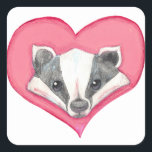 Badger Wild Animal Heart Pink Cute Love Funny Square Sticker<br><div class="desc">Badger Wild Animal Heart Pink Cute Love Funny chakra chakrah karma dog woman anatomy magic yoga STEPHANIE SMALL ARTIST AND ACTRESS stephanie@clipclopworkshop.com * Clip Clop Workshop WITH YOU I FELT THE TIDE: Poetry and Fantasy Art, an E-Book Artist Info * Commission Info * Contest Info * Trades/Gifts to Me! *...</div>