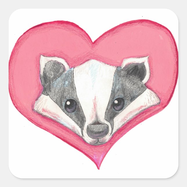 Badger Wild Animal Heart Pink Cute Love Funny Square Sticker (Front)