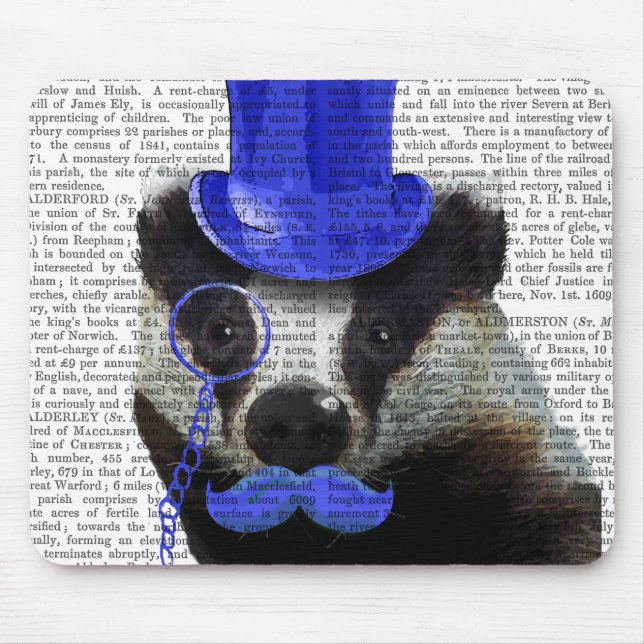 Badger with Blue Top Hat and Moustache Mouse Mat (Front)