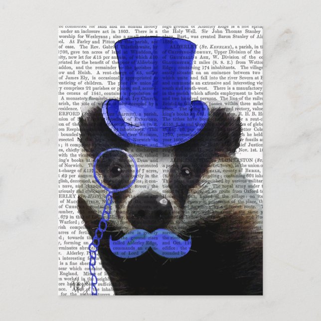 Badger with Blue Top Hat and Moustache Postcard (Front)