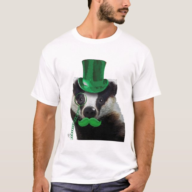 Badger with Green Top Hat and Moustache (Front)
