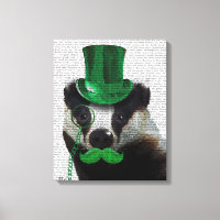 Badger with Green Top Hat and Moustache
