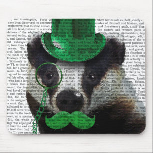 Badger with Green Top Hat and Moustache Mouse Mat